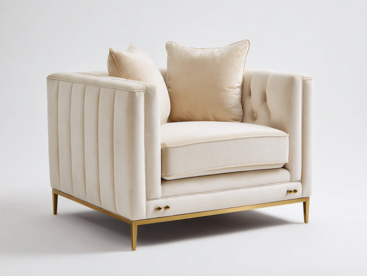 Poltrona - Tessuto - Metallo - 98x85x82 cm - Crema-Oro - Stile contemporaneo elegante