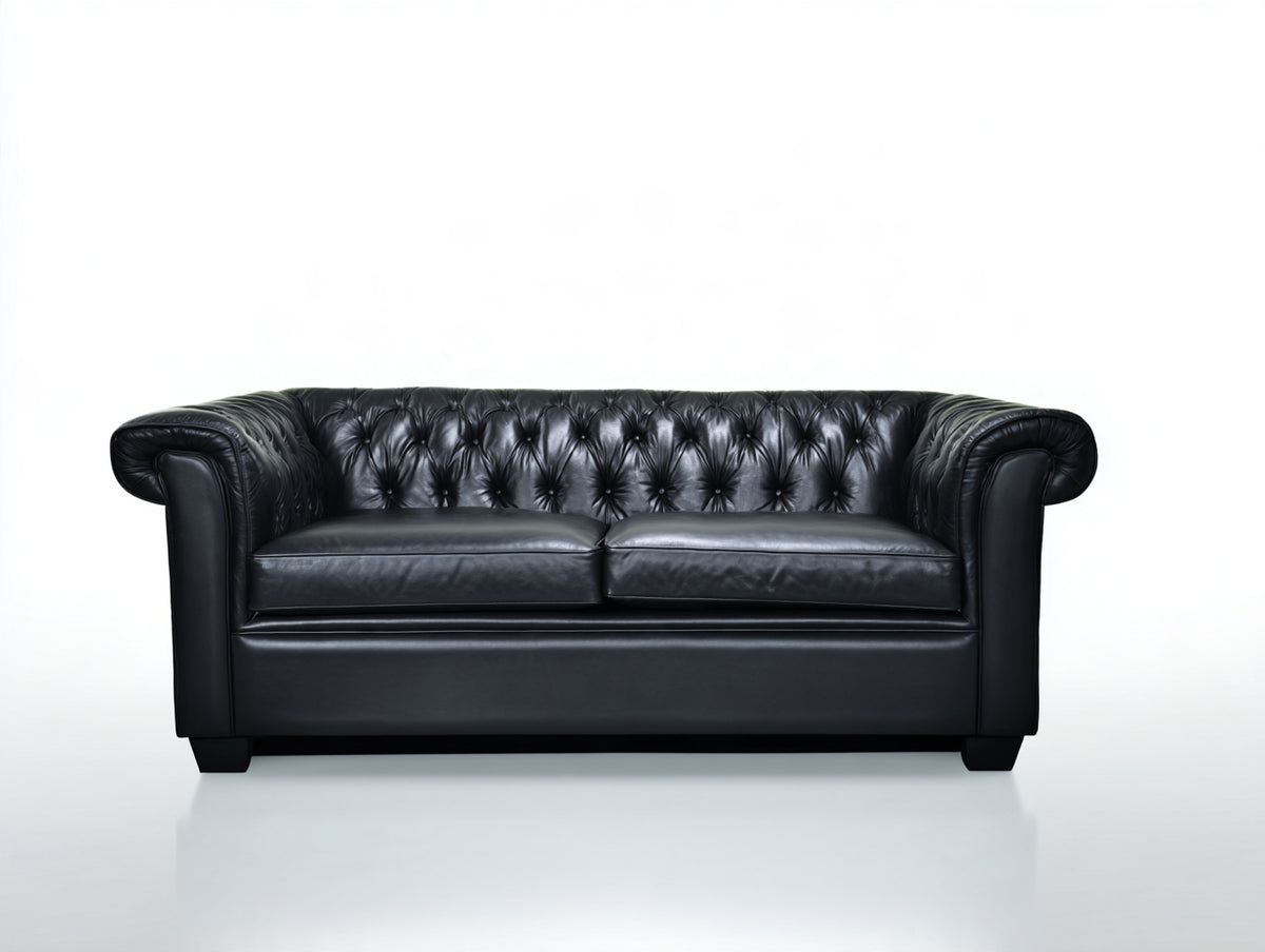 Divano a due posti - Pelle Legno - 190x90x85 cm - Nero - Classico