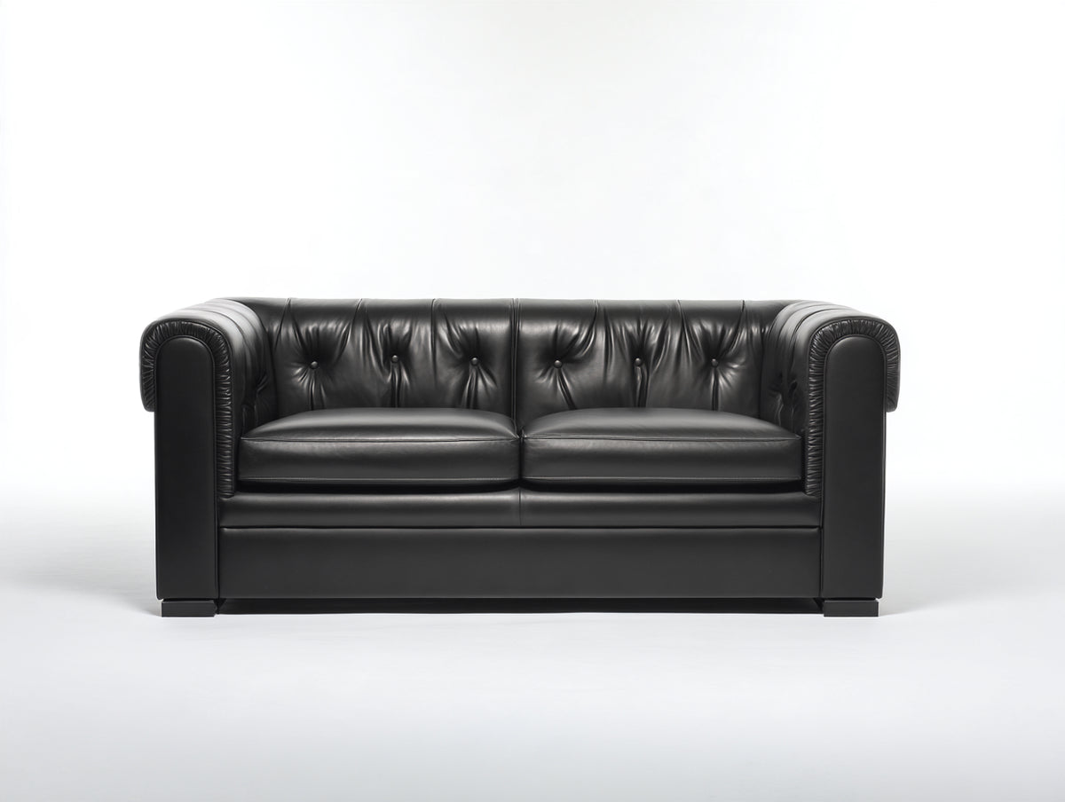 Divano a due posti - Pelle Legno - 190x90x85 cm - Nero - Classico