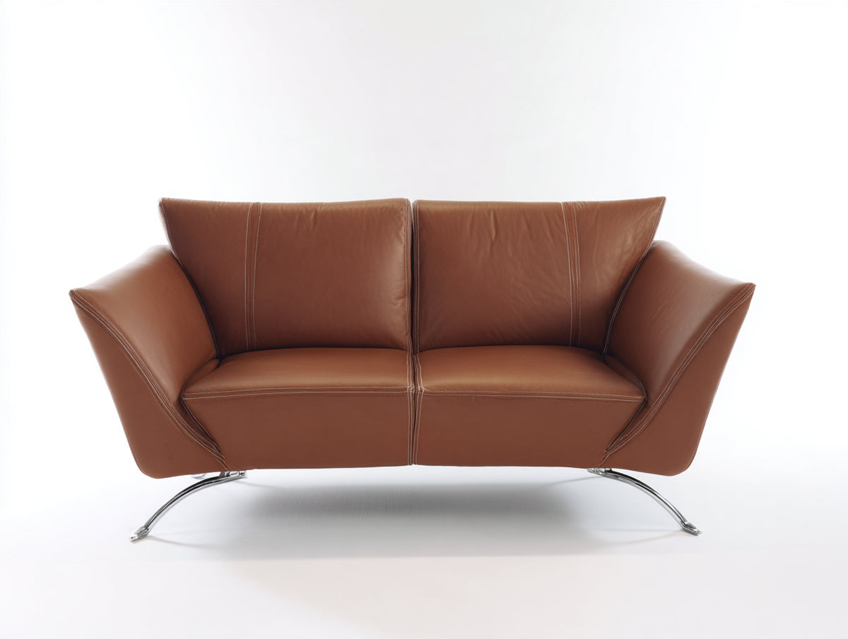 Divano a due posti - Pelle Metallo - 188x90x82 cm - Marrone - Moderno