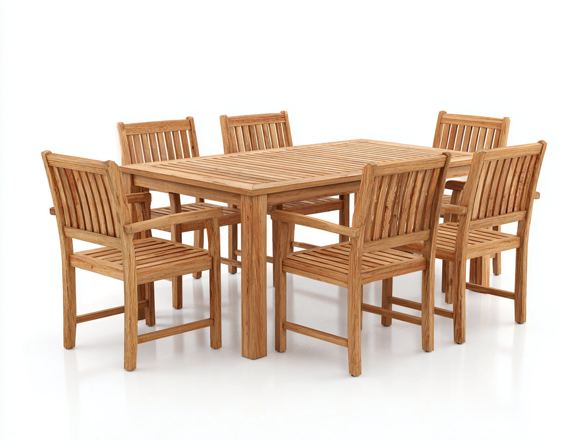 Set da pranzo da esterno - Legno - 150x90x75 cm - Marrone chiaro - Stile naturale
