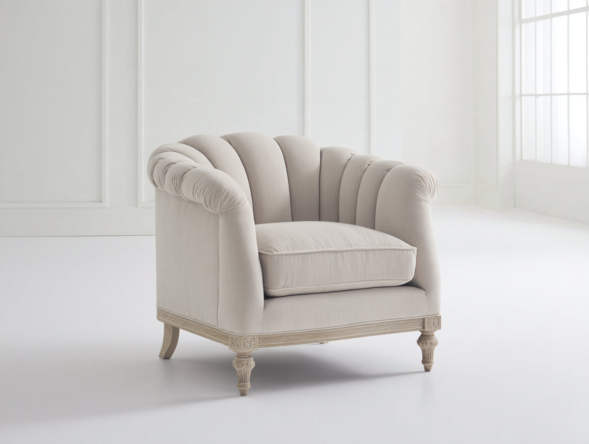 Poltrona - Tessuto - Legno - 92x80x78 cm - Beige-Crema - Stile classico elegante