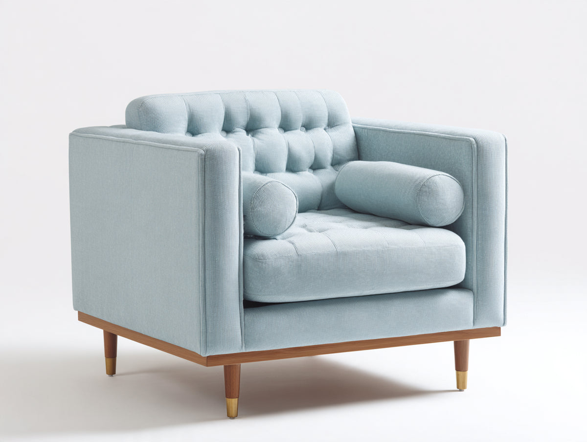 Poltrona - Tessuto-Legno - 86x82x88 cm - Azzurro chiaro-Marrone - Stile moderno