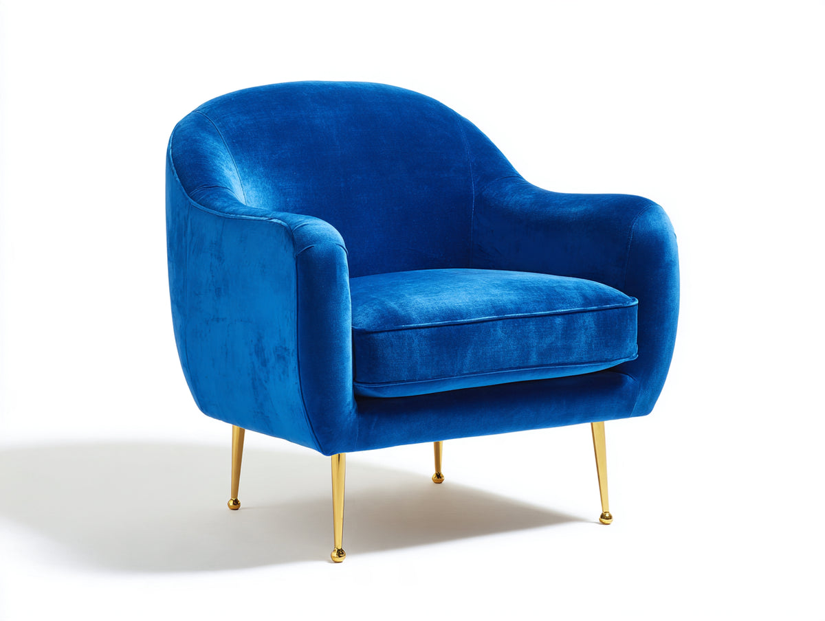 Poltrona - Velluto - 88x82x78 cm - Blu-Oro - Design moderno curvo
