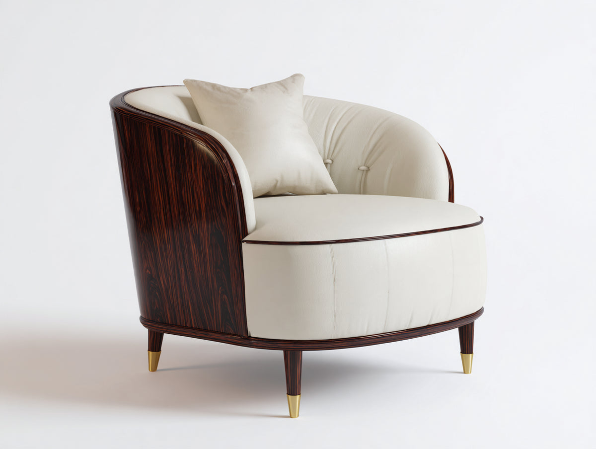Poltrona - Legno - Pelle sintetica - 96x82x78 cm - Marrone-Crema - Design moderno curvo