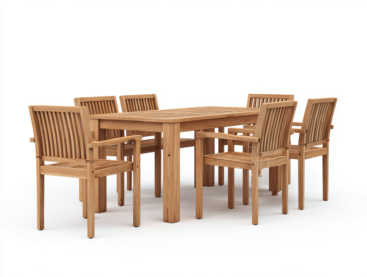 Set da pranzo da esterno - Legno - 180x90x75 cm - Marrone naturale - Stile tradizionale