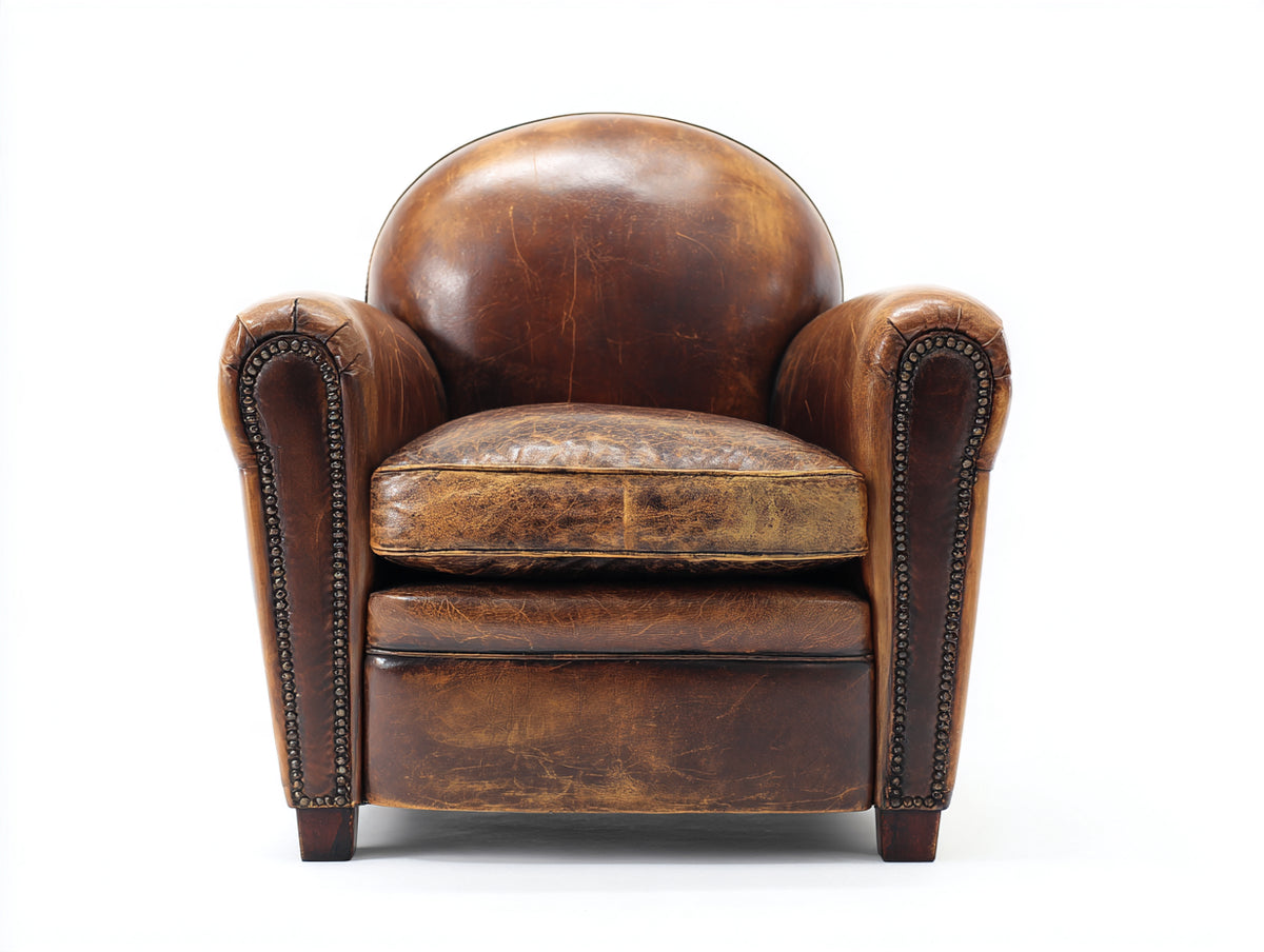 Poltrona - Pelle - 86x82x92 cm - Marrone - Stile vintage