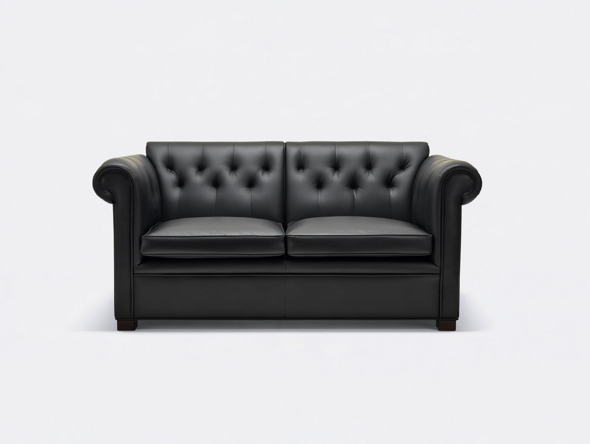 Divano a due posti - Pelle Legno - 185x88x85 cm - Nero - Classico