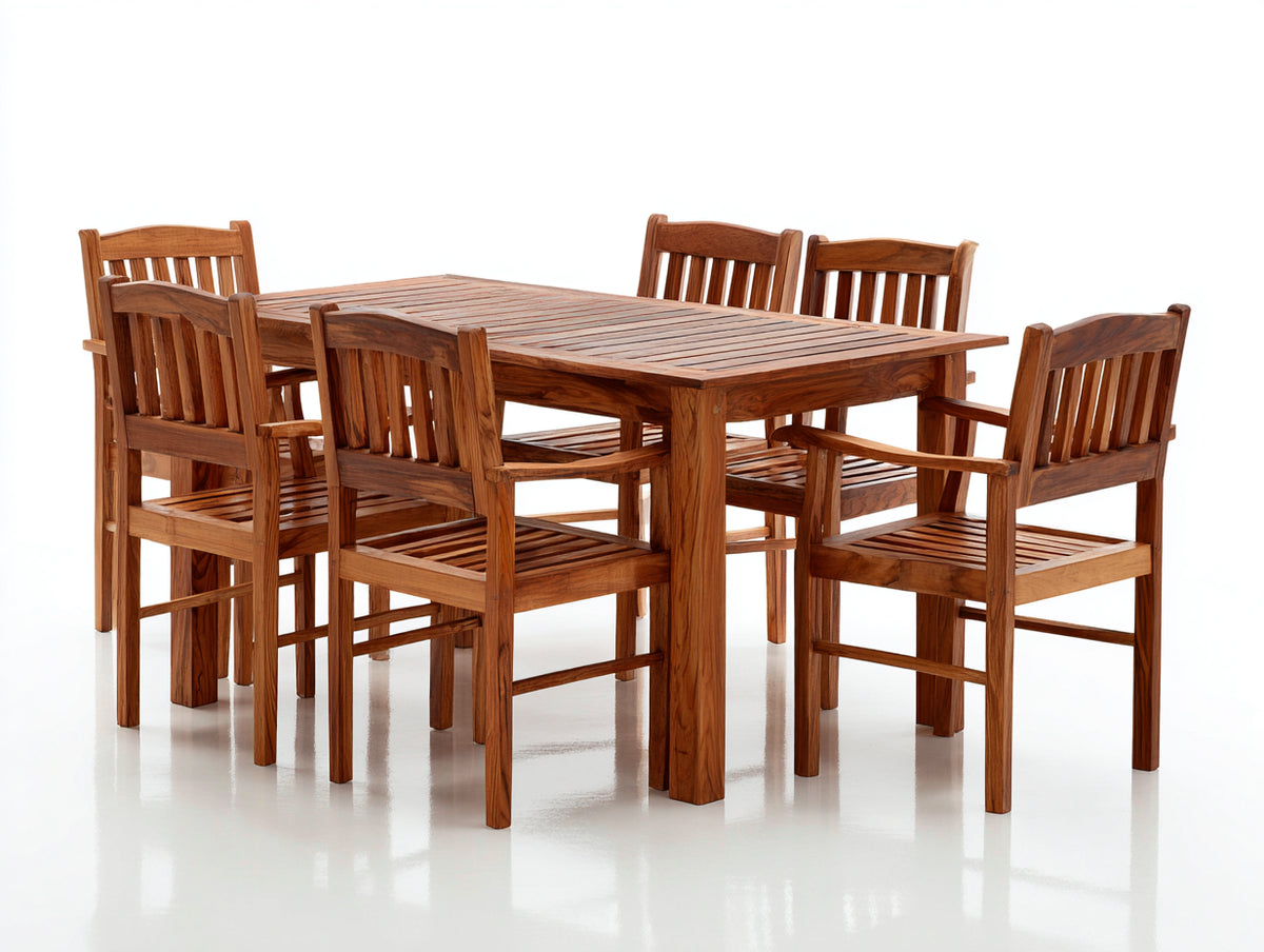 Set da pranzo da esterno - Legno - 180x90x75 cm - Marrone - Stile classico