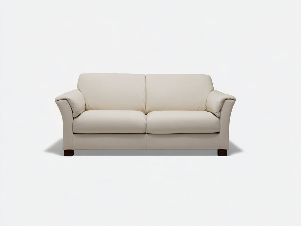 Divano a due posti-Pelle-186x90x84 cm-Avorio-Design classico